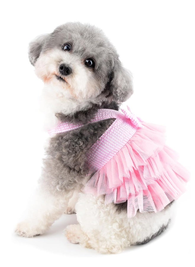 Striped Dog Princess Dress for Small Dogs Girls Puppy Clothes with Bowtie Outfit Female Pet Cute Spring Summer Cat Tutu Skirt Yorkie Chihuahua Clothing, Pink, S - Image 4