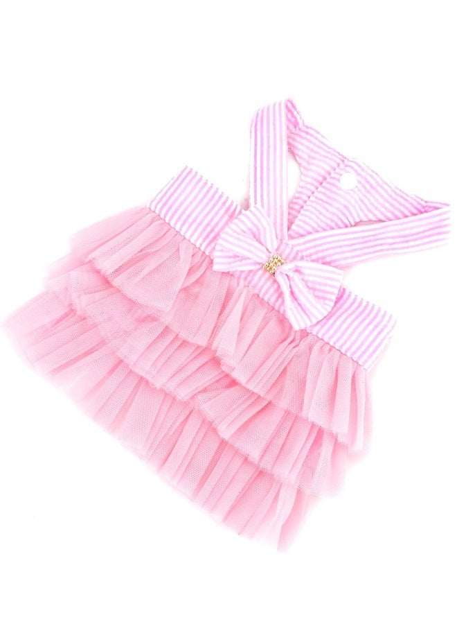 Striped Dog Princess Dress for Small Dogs Girls Puppy Clothes with Bowtie Outfit Female Pet Cute Spring Summer Cat Tutu Skirt Yorkie Chihuahua Clothing, Pink, S - Image 3