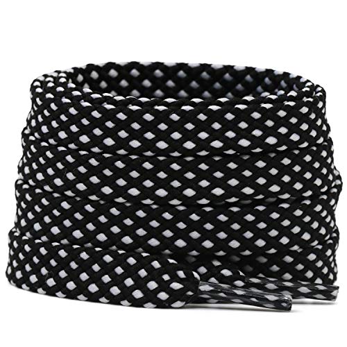 DELELE Athletic Flat Shoe Laces: Double Layer Colorful Twill Shoelaces 2 Pair 39 Inch Black White - Image 1