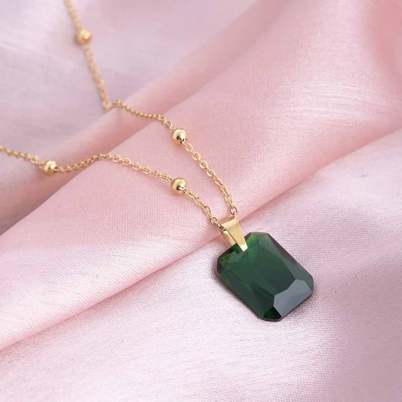 بالموناس PALMONAS 18k Gold Tone Plated Dazzling Emerald Necklace
 for Women