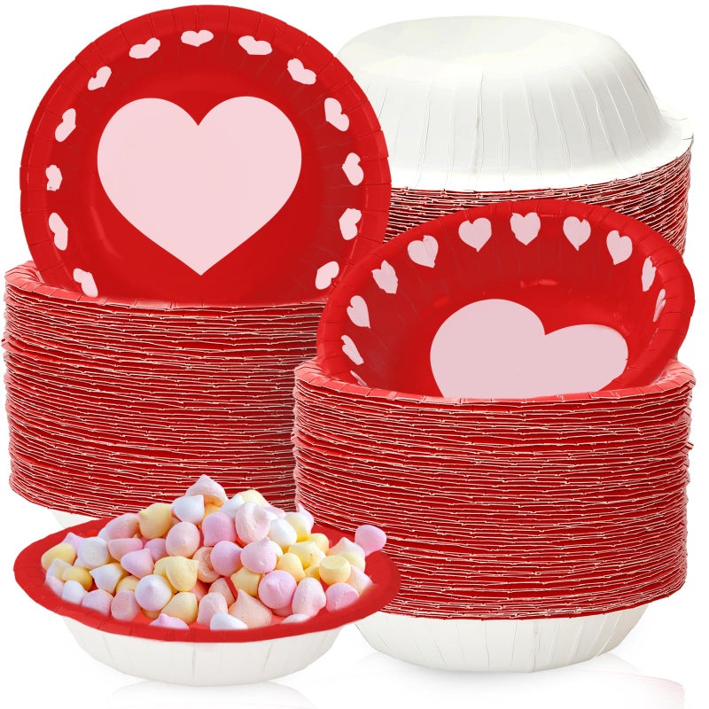 Whaline 100Pcs Valentine Paper Bowls Pink Red Heart Disposable Serving Bowls Love Heart Ice Cream Bowl for Valentine's Day Wedding Party Supplies - Image 1