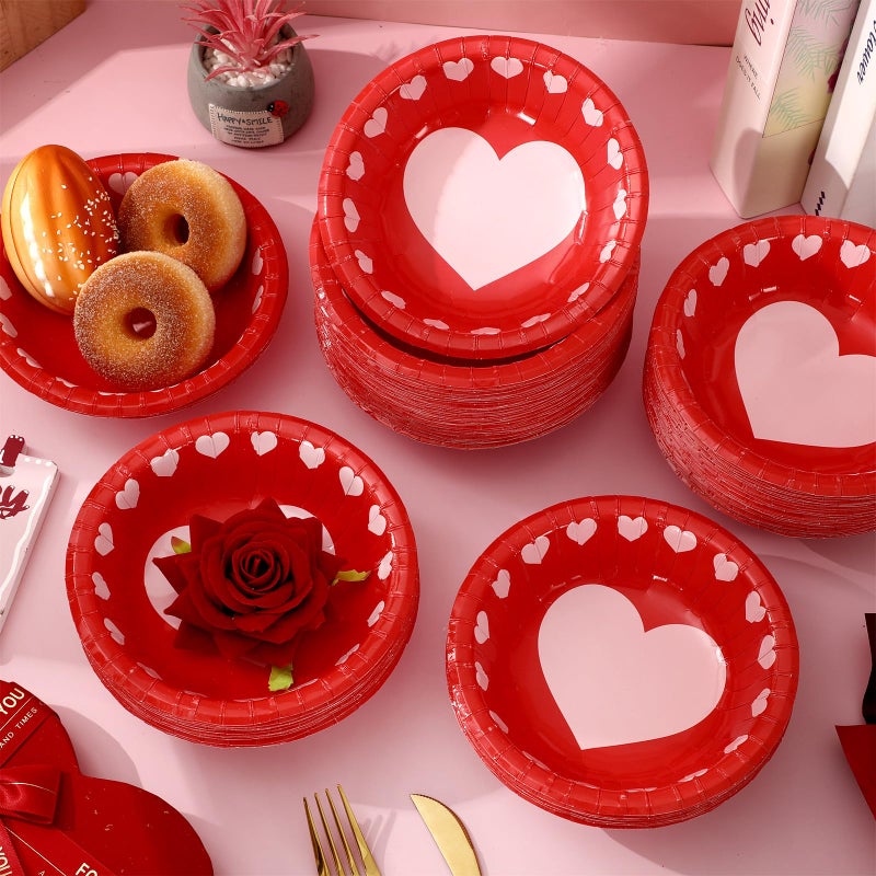 Whaline 100Pcs Valentine Paper Bowls Pink Red Heart Disposable Serving Bowls Love Heart Ice Cream Bowl for Valentine's Day Wedding Party Supplies - Image 5