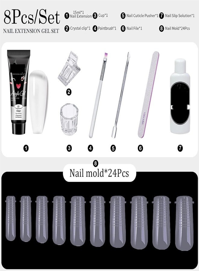 Qunex care 8 PCS Poly Extension Gel Manicure Kit Poly Gel With Dual Forms ,Slip Solution Nail Brush Nail File Poly Gel Nail Art Kits for Starter (Milk White) - Image 4