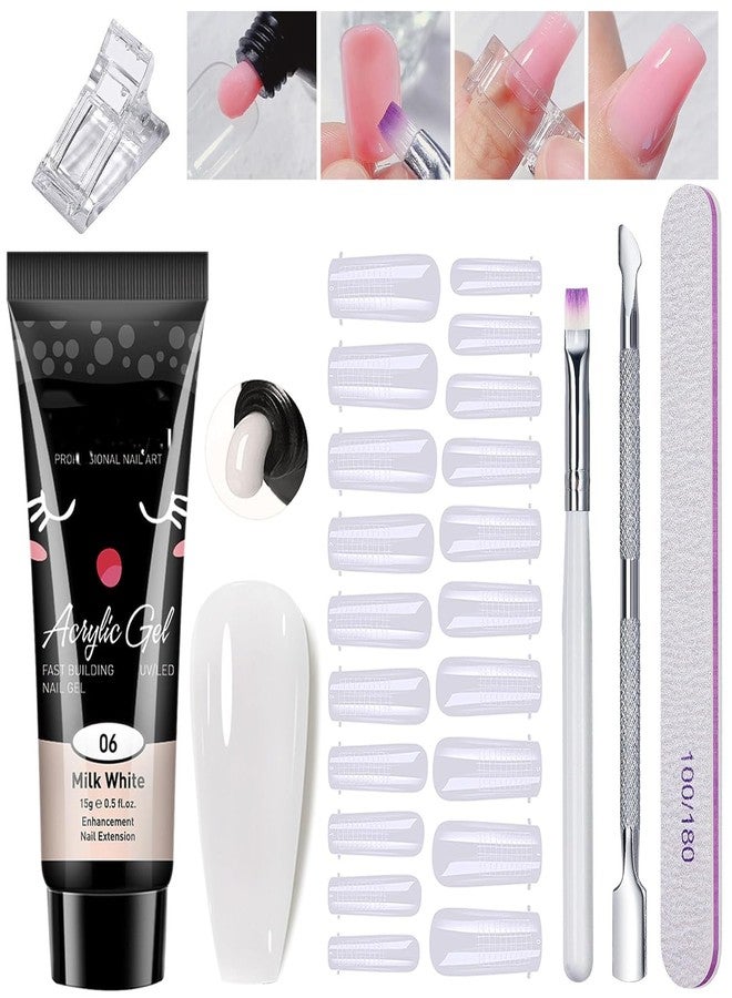 Qunex care 8 PCS Poly Extension Gel Manicure Kit Poly Gel With Dual Forms ,Slip Solution Nail Brush Nail File Poly Gel Nail Art Kits for Starter (Milk White) - Image 1