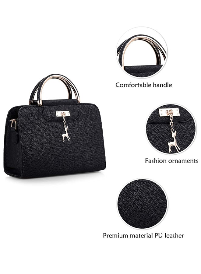 SHABILI Women PU Shoulder Bag Crossbody Bag Tote Sling, Ladies Satchel Large-Capacity Multi-Pocket Bag with Adjustable Strap, Stylish Contrast Stitch for Teenager Youth Daily Casual Party Travel (Black) - Image 3