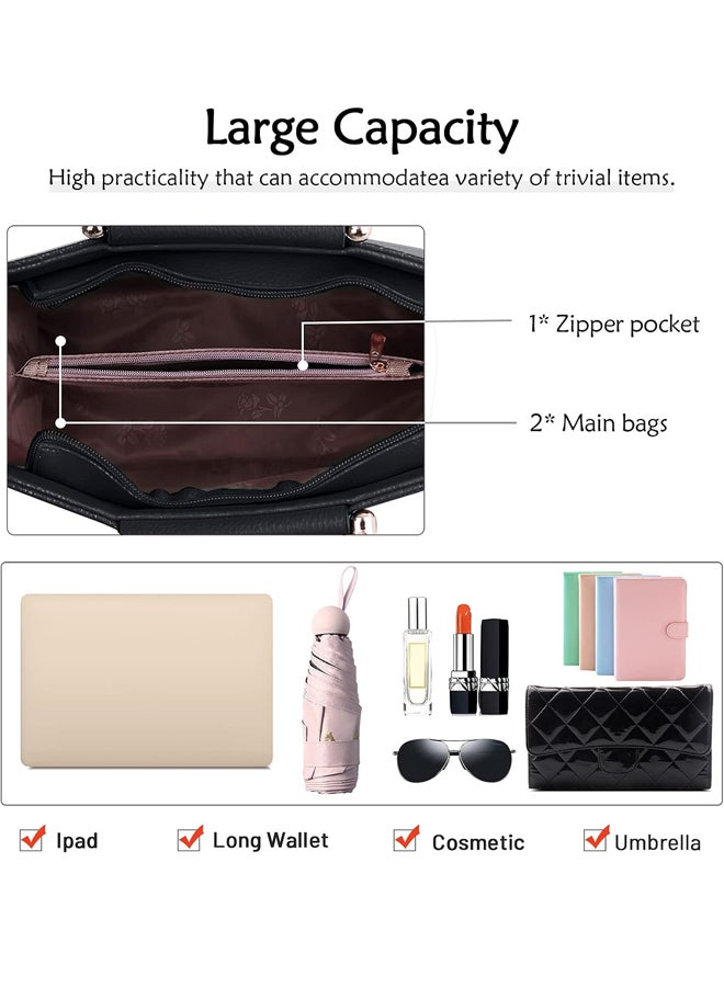 SHABILI Women PU Shoulder Bag Crossbody Bag Tote Sling, Ladies Satchel Large-Capacity Multi-Pocket Bag with Adjustable Strap, Stylish Contrast Stitch for Teenager Youth Daily Casual Party Travel (Black) - Image 4