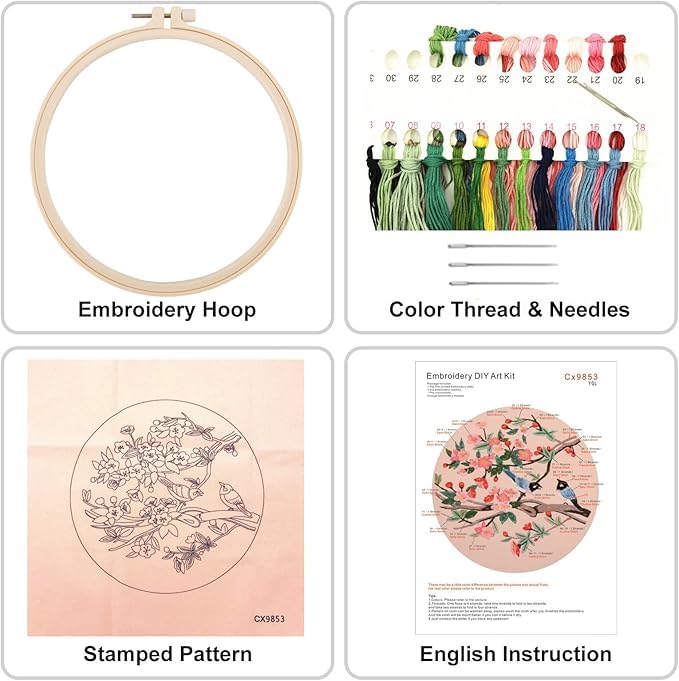 Gemsy Embroidery Materials Beginners Starter Kit | Colour Threads | Bamboo Hoops | Embroidery Beginner Supplies Tool Kit | DIY Art Kit - No.Cx0207 - Image 3