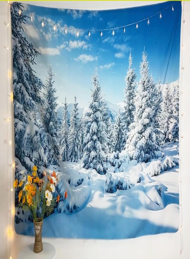 Loccor Winter Tapestry Winter Mountain Tapestry White Pine Trees Scene Wall Hanging Nature Landscape Tapestries New Year Christmas Wall Art Home Decor for Bedroom Living Room Dorm 60x40 Inches - Image 4