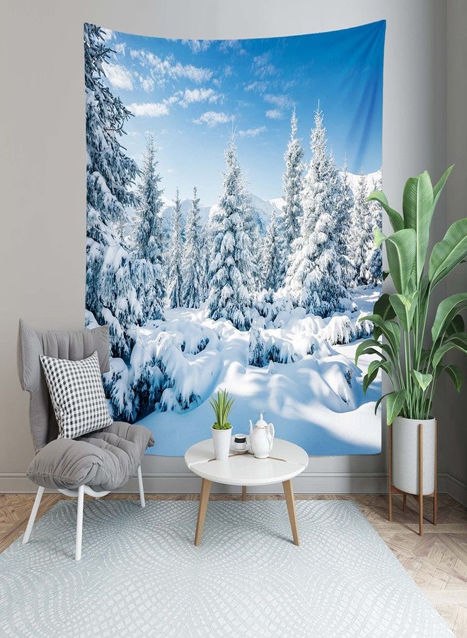 Loccor Winter Tapestry Winter Mountain Tapestry White Pine Trees Scene Wall Hanging Nature Landscape Tapestries New Year Christmas Wall Art Home Decor for Bedroom Living Room Dorm 60x40 Inches - Image 3