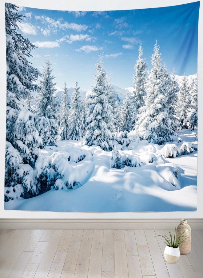 Loccor Winter Tapestry Winter Mountain Tapestry White Pine Trees Scene Wall Hanging Nature Landscape Tapestries New Year Christmas Wall Art Home Decor for Bedroom Living Room Dorm 60x40 Inches - Image 1