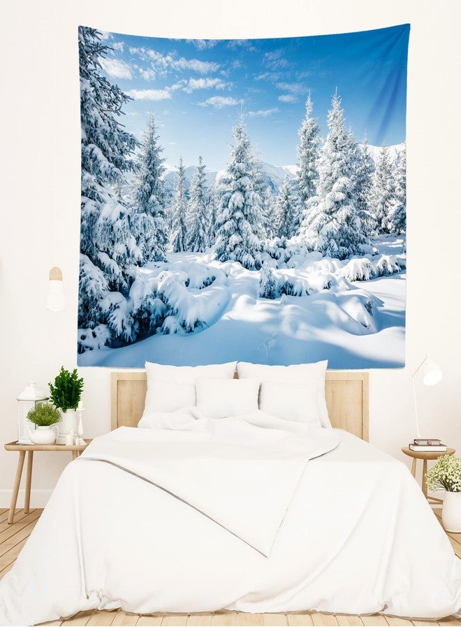 Loccor Winter Tapestry Winter Mountain Tapestry White Pine Trees Scene Wall Hanging Nature Landscape Tapestries New Year Christmas Wall Art Home Decor for Bedroom Living Room Dorm 60x40 Inches - Image 2