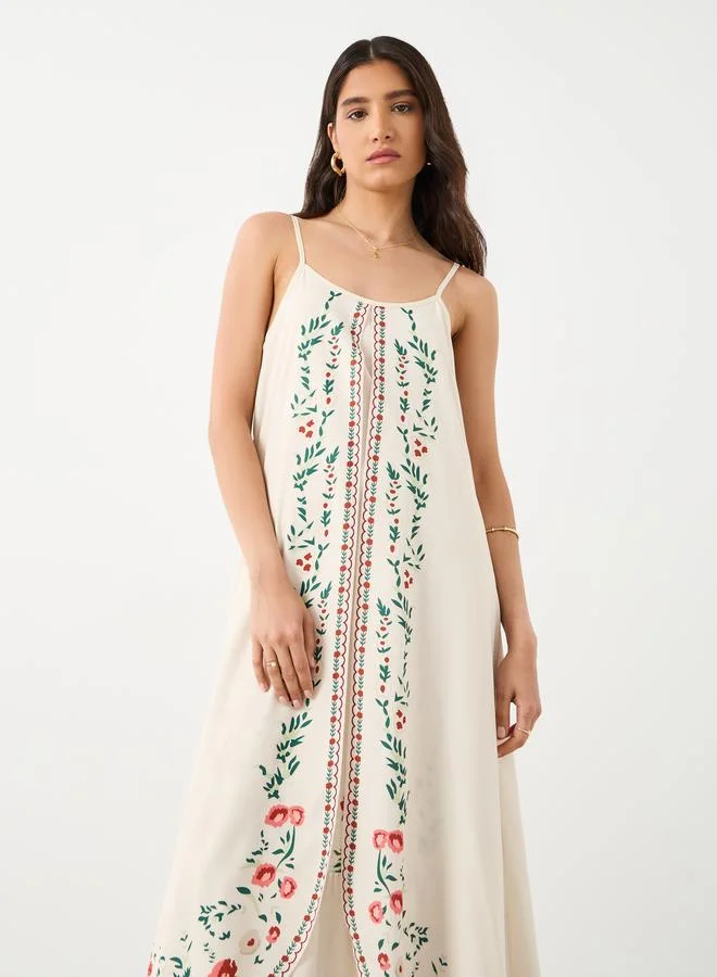 Styli Styli Floral Print Strappy Maxi Dress