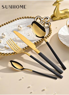Sunhome SUNHOME 24-Piece Stainless Steel Cutlery Set Gold/Black  - Image 2