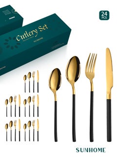 Sunhome SUNHOME 24-Piece Stainless Steel Cutlery Set Gold/Black  - Image 1