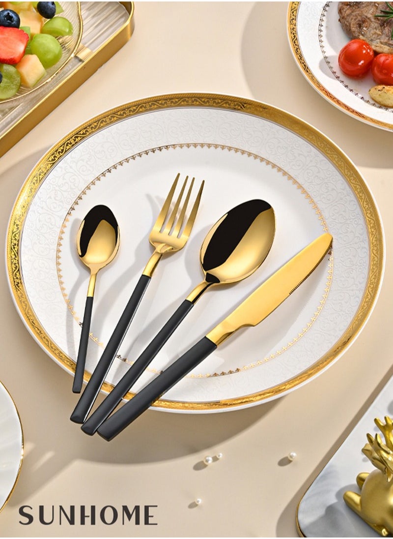 Sunhome SUNHOME 24-Piece Stainless Steel Cutlery Set Kitchen Utensil Set Western Tableware Suitable For Home Kitchen Restaurant Hotel Party Dining Picnic Dining Exquisite Packaging Gift Gold/Black  - Image 4