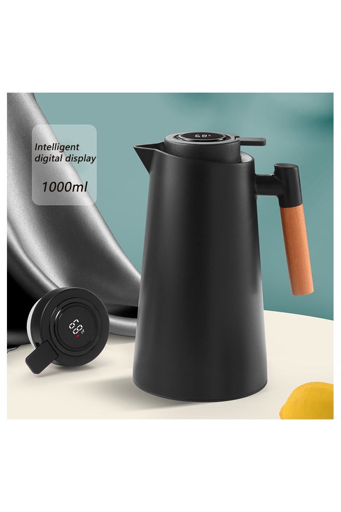 QINDUO 1L High Quality Coffee Thermos, Tea and Coffee Thermos, Smart Digital Temperature Display, Tea and Coffee Maker, Double Wall Vacuum Insulated Flask, 24 Hour Thermos Coffee Maker Water Dispenser (Black) - Image 2