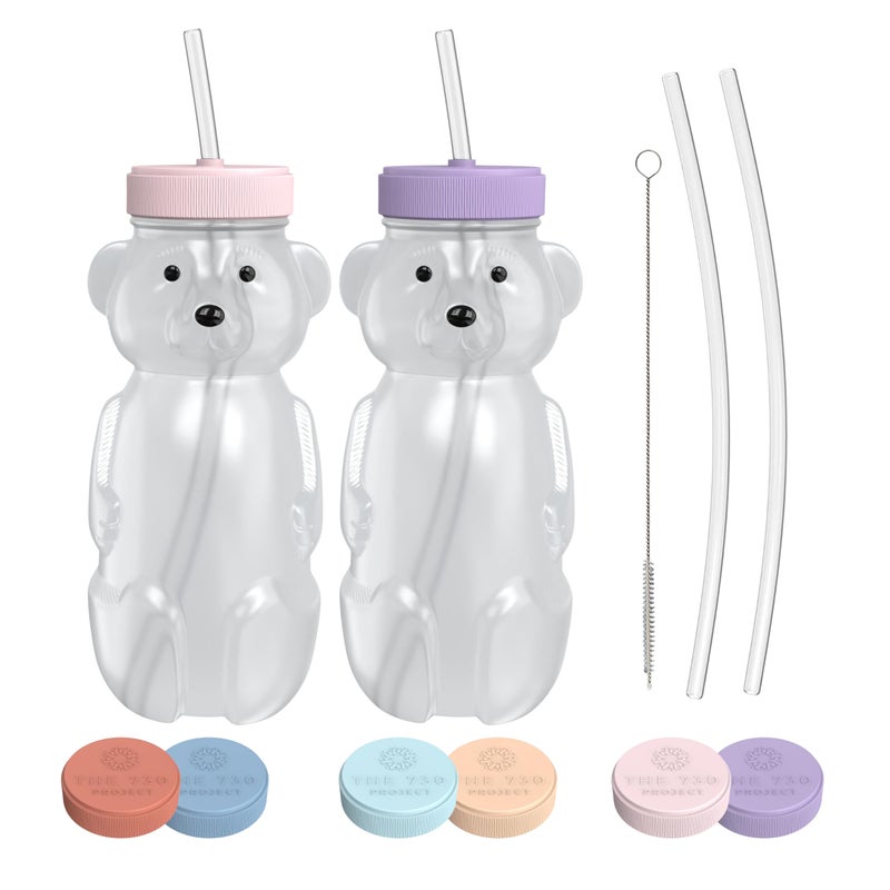 The 730 Project Honey Bear Straw Cup for Babies 8oz Honey Bear Cup with Travel Lid 2Pack Therapy Learning Honeybear Straw Cup Baby Honey Bear Bottle Set Cherry Blossom  Unicorn
