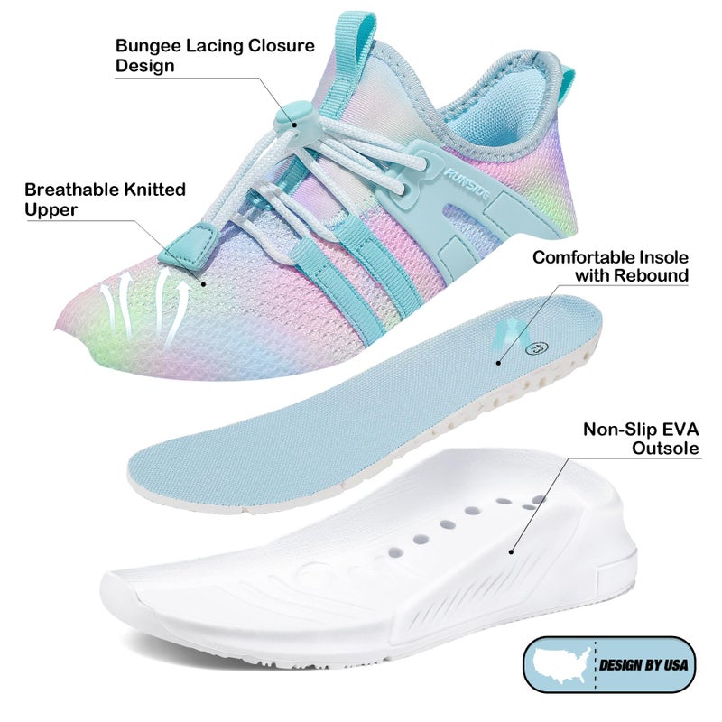 RUNSIDE Girls Tennis Shoes Lightweight Sports Kids Sneakers Lace-up for Running/Walking, Toddler/Little Kid/Big Kid Gradient Blue - Image 5