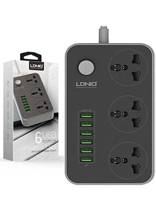 3-Socket Power Strip with 6 Ports – Surge Protected, High Voltage Charging Hub - Image 2