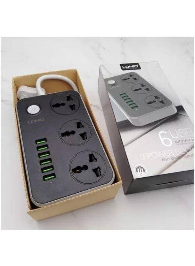 3-Socket Power Strip with 6 Ports – Surge Protected, High Voltage Charging Hub - Image 3