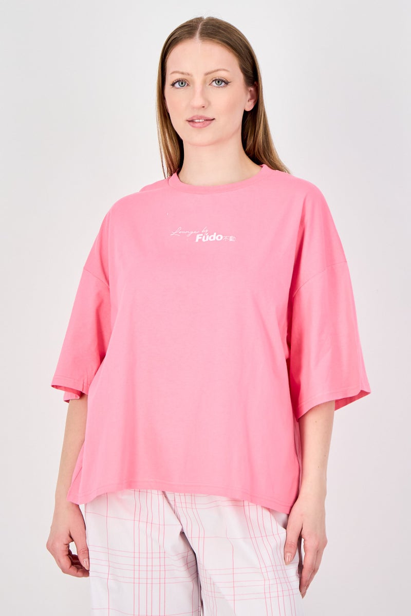 Fudo Women 2Pcs Embroidered Logo Pajama Top And Bottom Set, Multicolor - Image 2