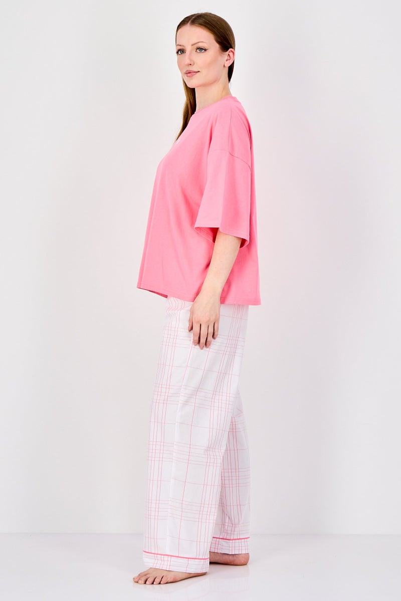 Fudo Women 2Pcs Embroidered Logo Pajama Top And Bottom Set, Multicolor - Image 3