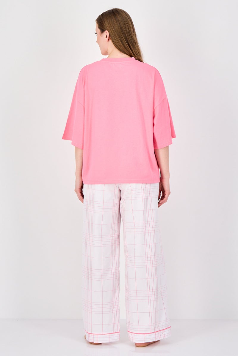 Fudo Women 2Pcs Embroidered Logo Pajama Top And Bottom Set, Multicolor - Image 4