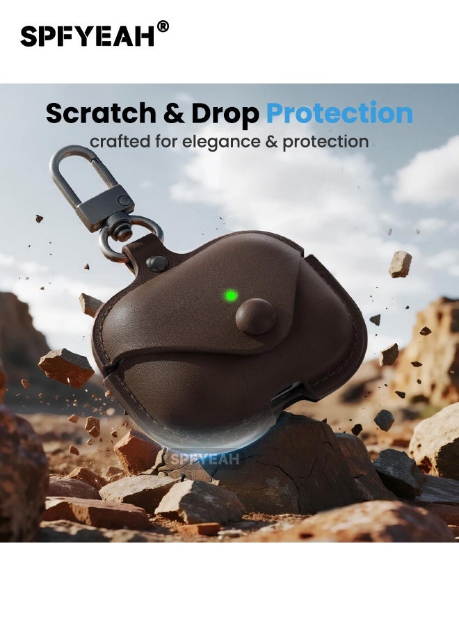 اس بي اف يا. جراب جلدي لسماعات AirPods Pro 3، مع سلسلة مفاتيح ومجموعة أدوات تنظيف وحزام مغناطيسي مضاد للضياع، وإضاءة أمامية LED مرئية، وحافظة شحن لاسلكي واقية لسماعات AirPods Pro الجيل الثالث 2025، بني غامق - Image 4