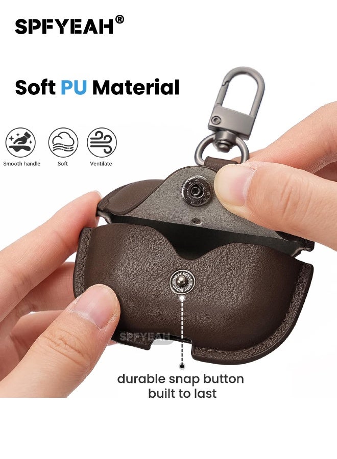 اس بي اف يا. جراب جلدي لسماعات AirPods Pro 3، مع سلسلة مفاتيح ومجموعة أدوات تنظيف وحزام مغناطيسي مضاد للضياع، وإضاءة أمامية LED مرئية، وحافظة شحن لاسلكي واقية لسماعات AirPods Pro الجيل الثالث 2025، بني غامق - Image 5