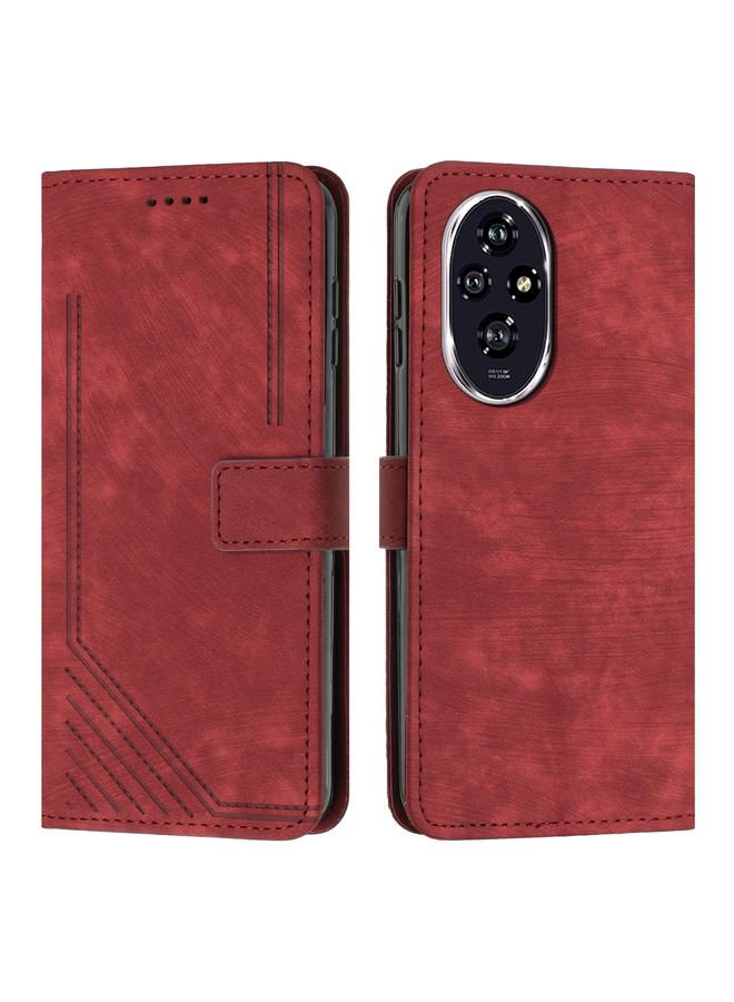 Zaboon Case For Honor 200 Skin Feel Stripe Pattern Leather Phone Case with Lanyard - Image 1