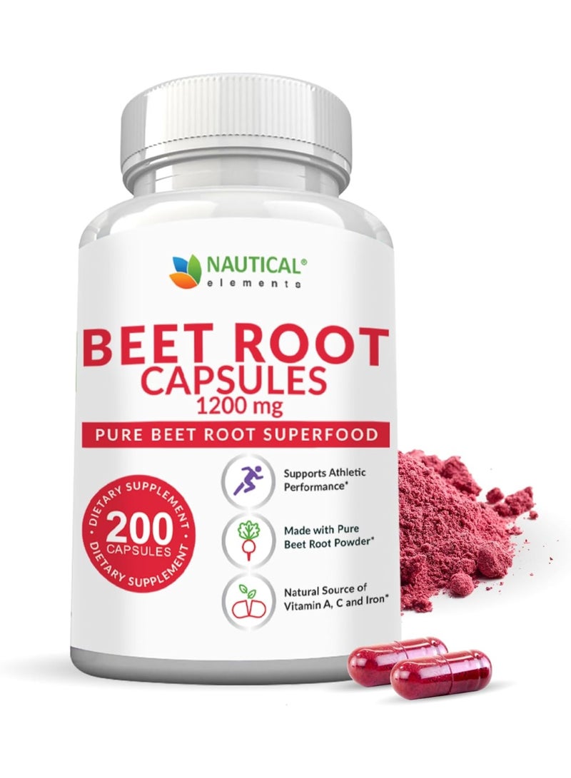 Beet Root Capsules 1200mg Per Serving 200 Beet Root Powder Capsules Beetroot Powder Supports Blood Pressure Athletic Performance Digestive Immune System (Pure, Non-GMO & Gluten Free