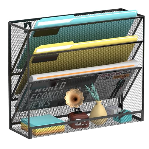 SUPEASY Wall File Organizer Mesh Office Mail Holder, Hanging Wall Organizer Magazine Rack for Office Black, 4 Tier - Image 1