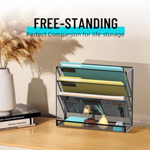 SUPEASY Wall File Organizer Mesh Office Mail Holder, Hanging Wall Organizer Magazine Rack for Office Black, 4 Tier - Image 2