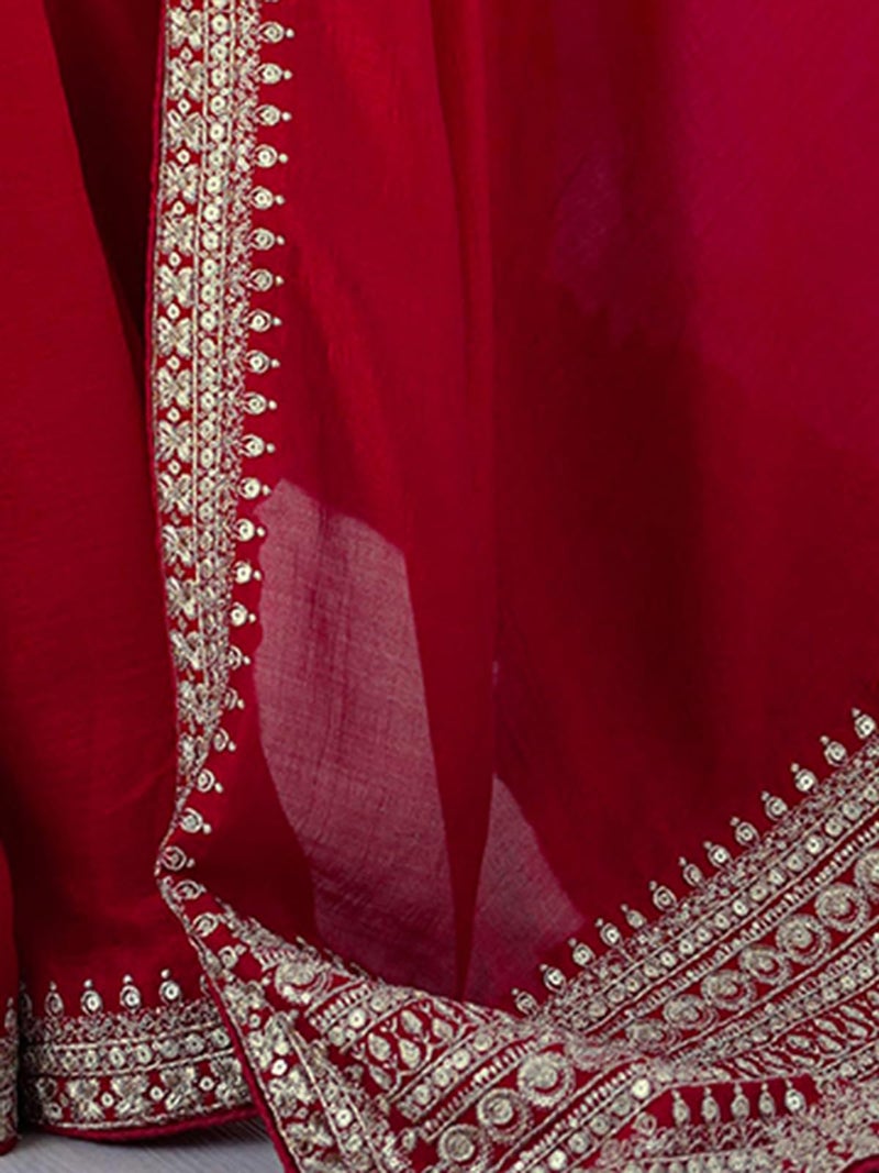 Satrani Women'S Silk Sequins Embroidery Saree With Unstitched Blouse Piece (4552S107N_Red) - Image 5