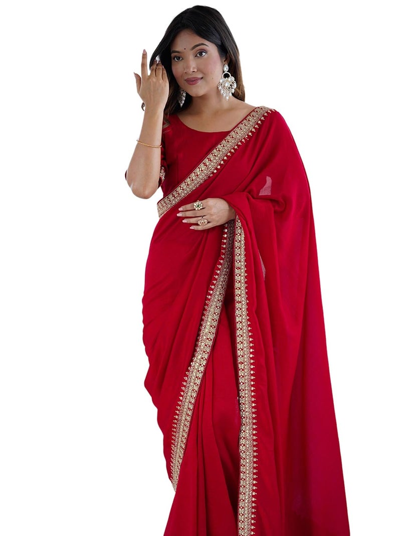 Satrani Women'S Silk Sequins Embroidery Saree With Unstitched Blouse Piece (4552S107N_Red) - Image 1