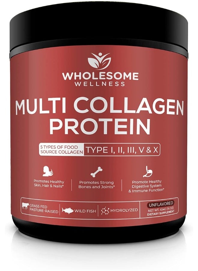 Wholesome Wellness Collagen Protein Powder Hydrolyzed (Type I Ii Iii V X) Grass-Fed All-In-1 Bone Broth With Peptides  - Image 1