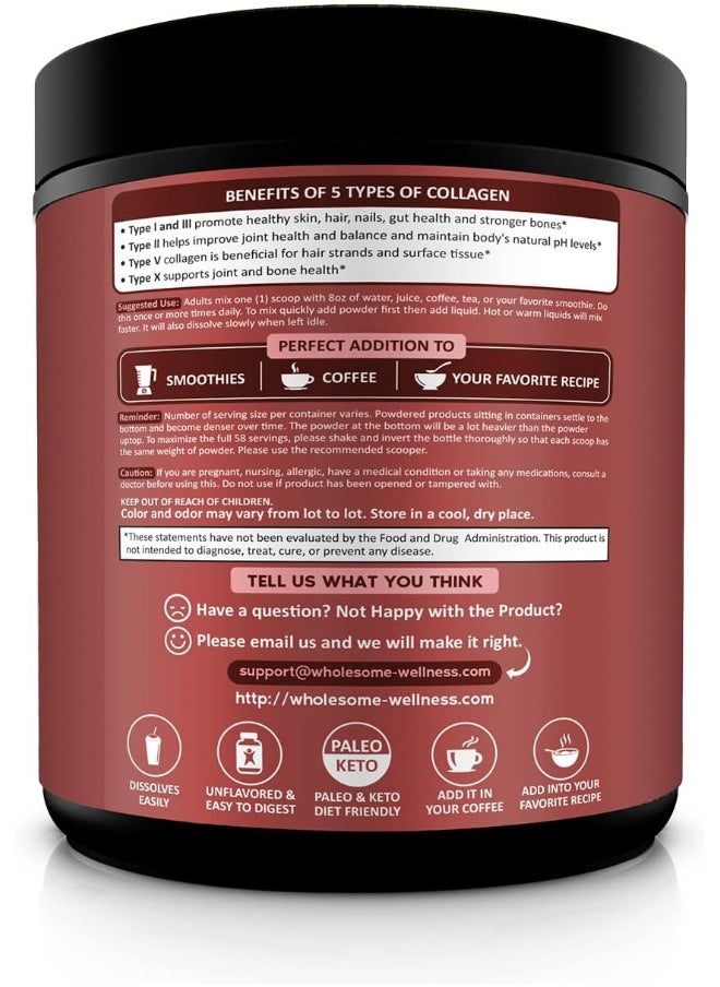 Wholesome Wellness Collagen Protein Powder Hydrolyzed (Type I Ii Iii V X) Grass-Fed All-In-1 Bone Broth With Peptides  - Image 3