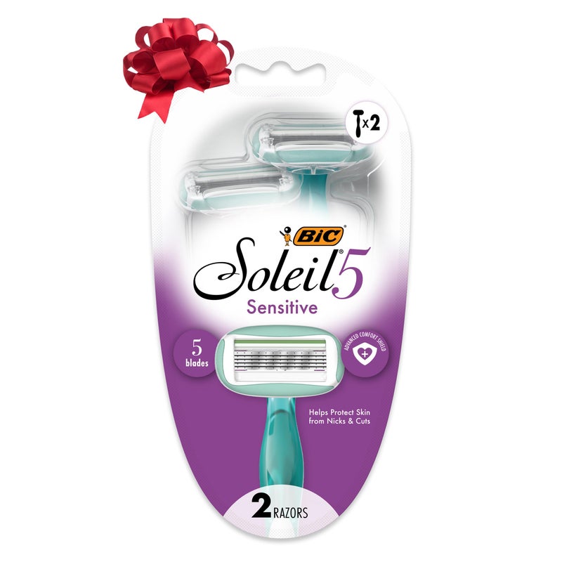 BIC Soleil 5 Sensitive Women's Disposable with 5 Blade Razors, 360-Degree Moisture Strips, Anti-Slip Grip, 2-Pack - Image 1
