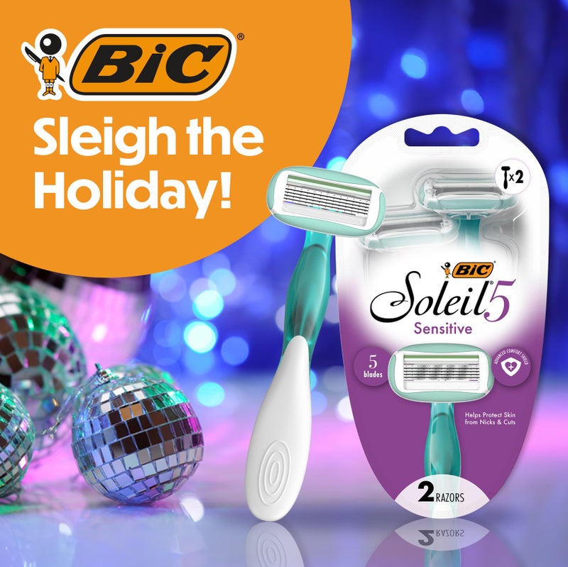 BIC Soleil 5 Sensitive Women's Disposable with 5 Blade Razors, 360-Degree Moisture Strips, Anti-Slip Grip, 2-Pack - Image 2