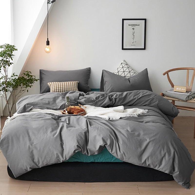 Grey Comforter Set King Men Dark Gray Bedding Comforter Set King Size Solid 3Pcs Bed Set Modern Cozy Breathable Gray Bedding Comforter Sets for Women Men