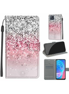 HuHa Case Cover Voltage Coloured Drawing Magnetic Clasp Horizontal Flip PU Leather Case with Holder & Card Slots For OPPO A72 5G / A73 5G / A53 5G C13 Silver Pink Glitter 