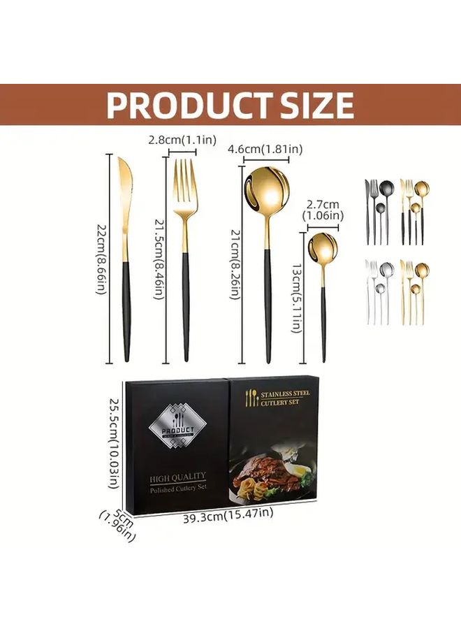 24pc Black Stainless Steel Tableware Set With Flap Gift Box Dishwasher Safe - Image 3