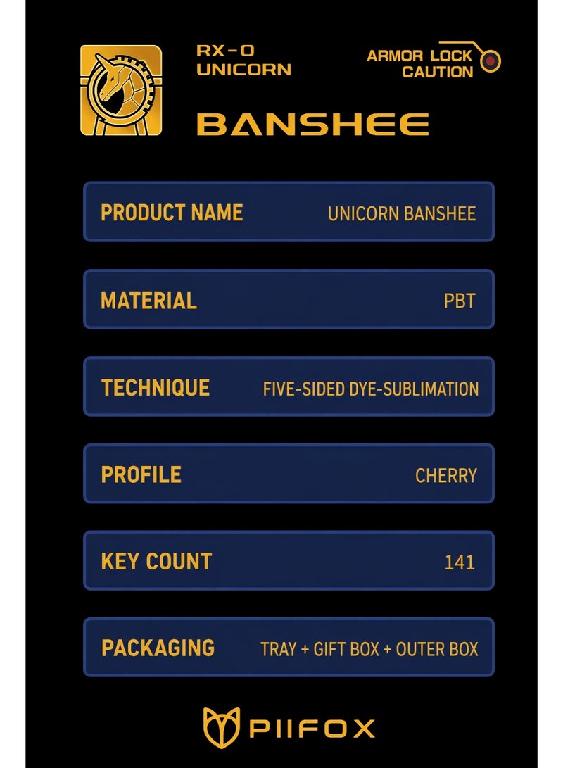 PIIFOX Banshee Gundam 144-key Keycaps Set PBT Translucent Dye Sublimation Custom Mechanical Keyboard Keycaps, RGB Compatible, Durable Gaming Keyboard Caps - Image 3