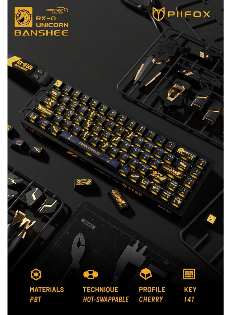 PIIFOX Banshee Gundam 144-key Keycaps Set PBT Translucent Dye Sublimation Custom Mechanical Keyboard Keycaps, RGB Compatible, Durable Gaming Keyboard Caps - Image 1