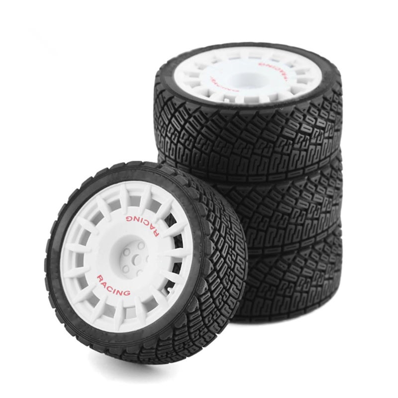 Chanmoo 110 RC Rally Car Tires On Road Tyres 12mm Hex Plastic Wheels Rims Compatible with 110 Scale Racing Car Tamiya TT01 TT02 XV01 TA06 PTG2 HPI KYOSHO HSP RC OnRoad Car 4PCS White - Image 3