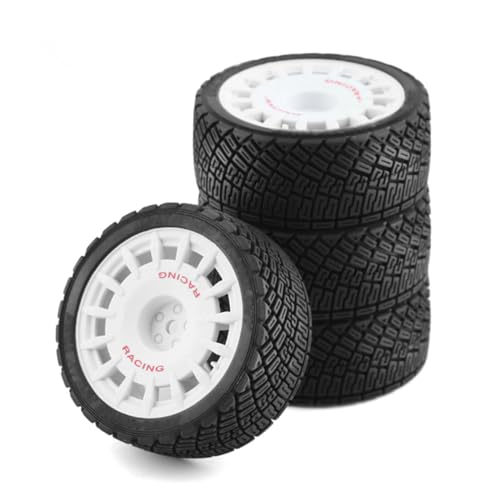 Chanmoo 110 RC Rally Car Tires On Road Tyres 12mm Hex Plastic Wheels Rims Compatible with 110 Scale Racing Car Tamiya TT01 TT02 XV01 TA06 PTG2 HPI KYOSHO HSP RC OnRoad Car 4PCS White - Image 1