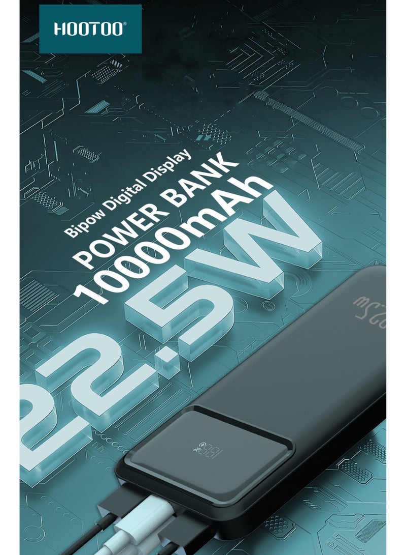 هوتو باور بنك بيبو بسعة 10000mAh وشاشة عرض نسبة الشحن بمفذين USB و منفذ تايب سي PD يدعم الشحن السريع بقوة 22.5 واط-باللون الاسود من هوتو - Image 3