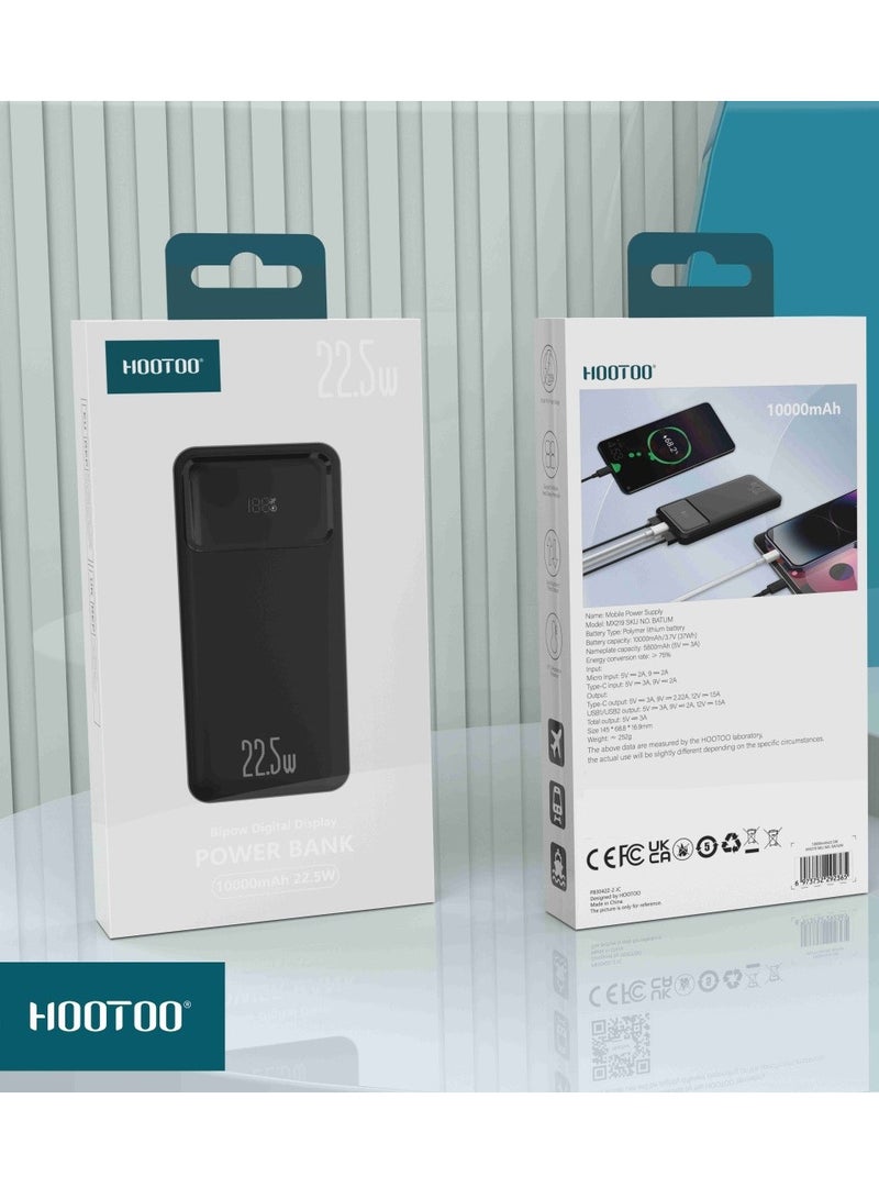 هوتو باور بنك بيبو بسعة 10000mAh وشاشة عرض نسبة الشحن بمفذين USB و منفذ تايب سي PD يدعم الشحن السريع بقوة 22.5 واط-باللون الاسود من هوتو - Image 4