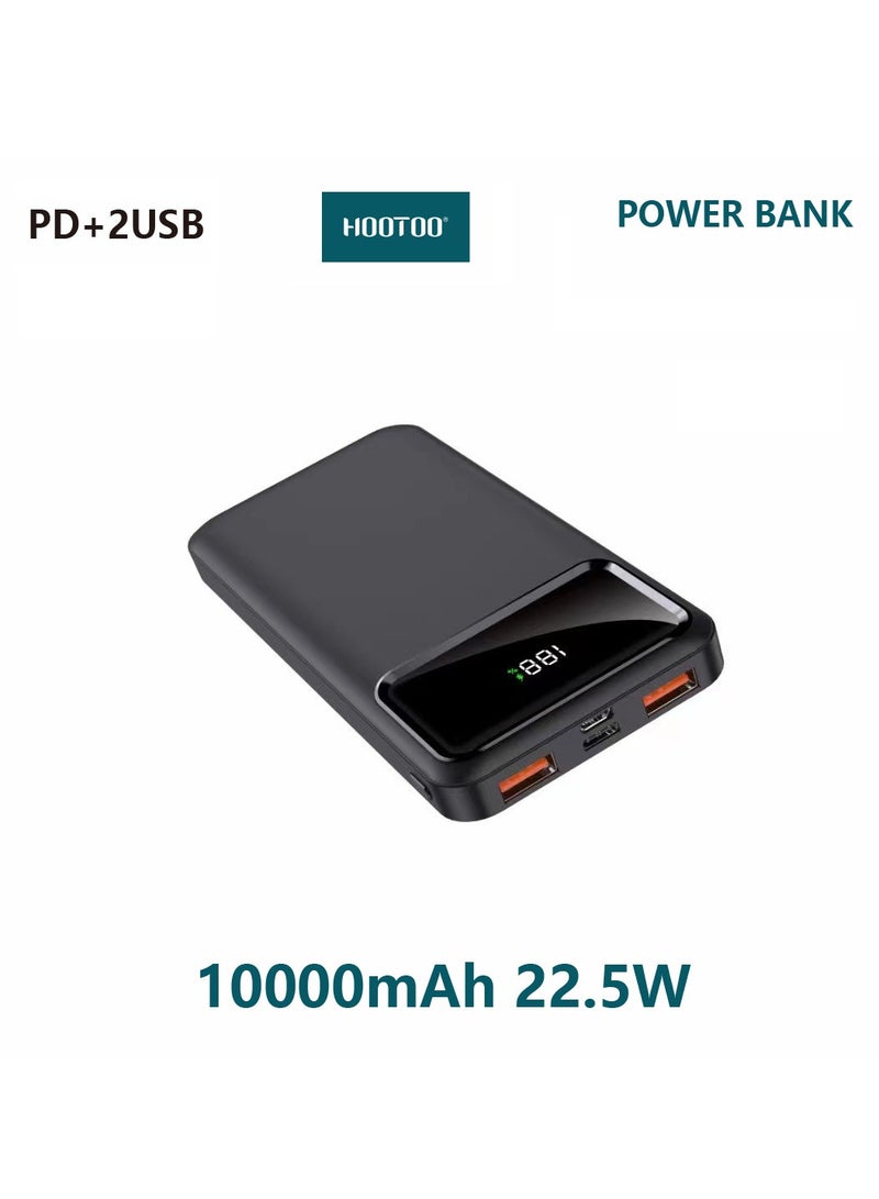 هوتو باور بنك بيبو بسعة 10000mAh وشاشة عرض نسبة الشحن بمفذين USB و منفذ تايب سي PD يدعم الشحن السريع بقوة 22.5 واط-باللون الاسود من هوتو - Image 2