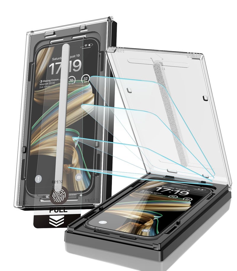 EZ-GLAZ-4 Pack for iPhone 15 Pro Max Screen Protector[6.7"] 9H+ Hardness 12FT Military Grade Shatterproof Long Durable Tempered Glass Film with Flawless Fit Box, HD Clear, Scratch Resistant - Image 1